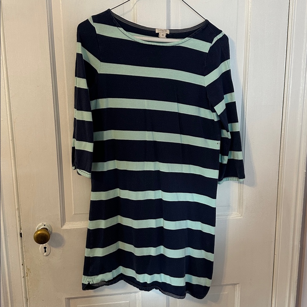 J. Crew Factory Striped Navy and Mint Cotton Dress